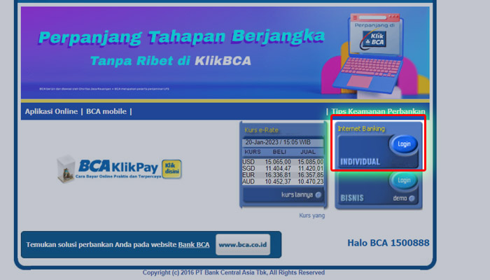 Halaman Muka KlikBCA