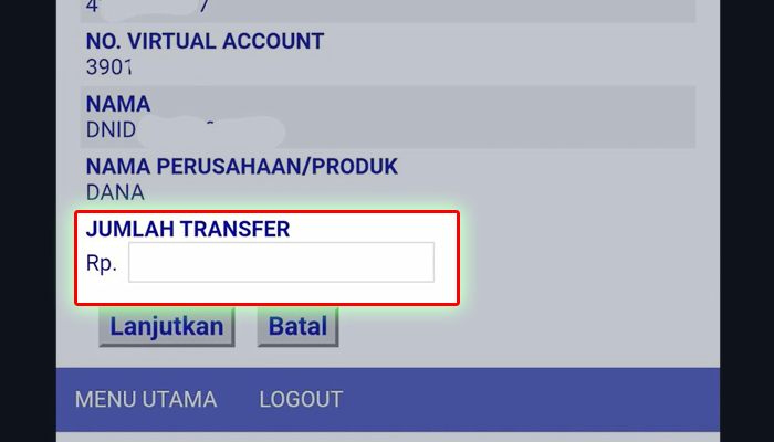 Masukan Nominal Uang KlikBCA