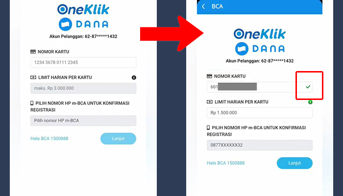 Masukan Nomor Kartu OneKlik BCA