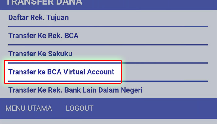 Transfer ke BCA Virtual Account KlikBCA