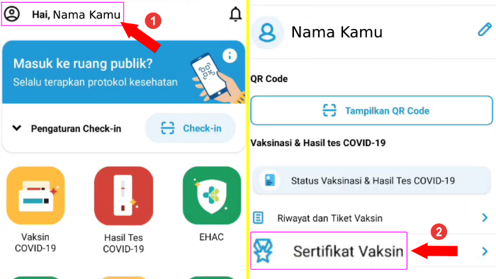 buka aplikasi pedulilindungi klik profile klik sertifikat vaksin