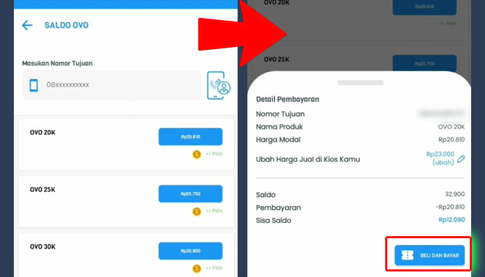 buka kios masukan nomor handphone - beli dan bayar
