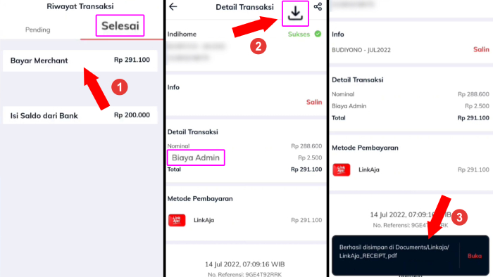cara lihat transaksi dan download resi linkaja dalam bentuk pdf