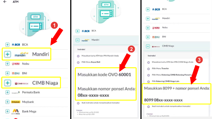 cara melihat kode virtual account ovo mandiri dan cimb niaga