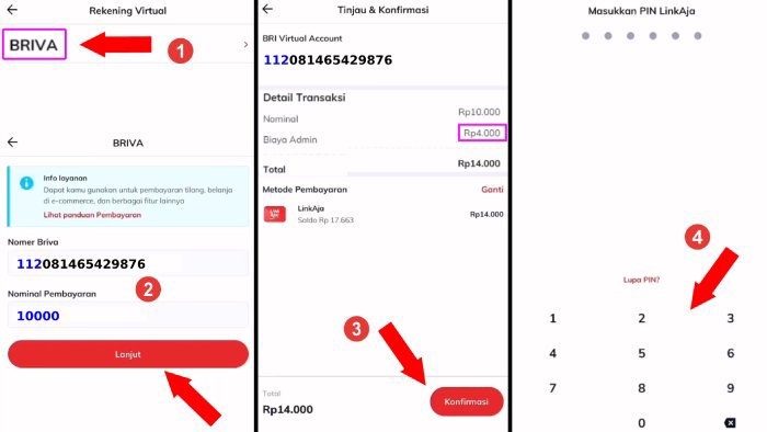 cara menggunakan nomor rekening virtual bri di linkaja