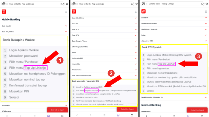 cara mengisi saldo linkaja dengan mobile banking