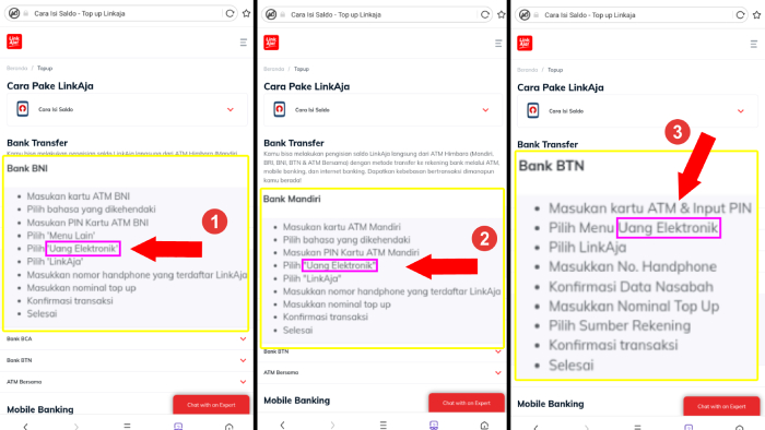 cara transfer dari bank bni mandiri btn ke linkaja