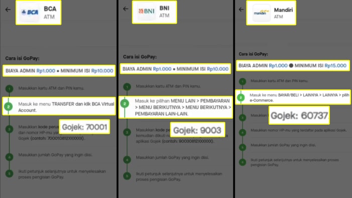 kode virtual account gopay bca bni mandiri