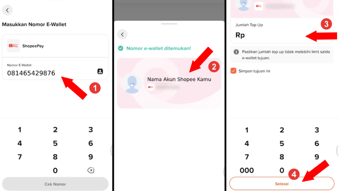 masukkan nomor shopee dan cek dulu