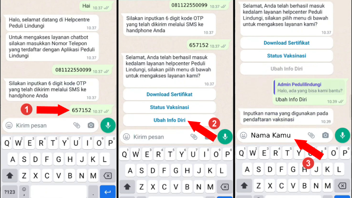 menu ubah info diri chatbot kemenkes