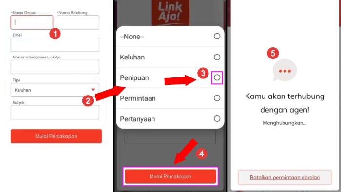 menunggu respon aduan penipuan di aplikasi livechat linkaja