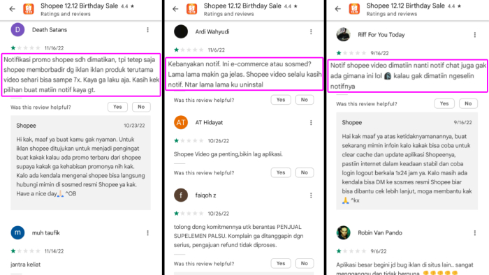 notifikasi aplikasi shopee terlalu banyak