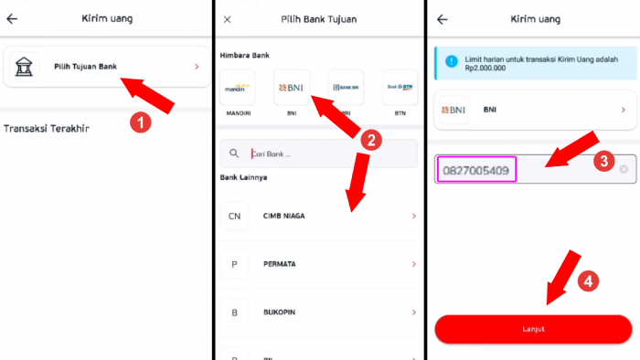 pilih bank tujuan transfer di linkaja dan pastekan nomor rekening flip