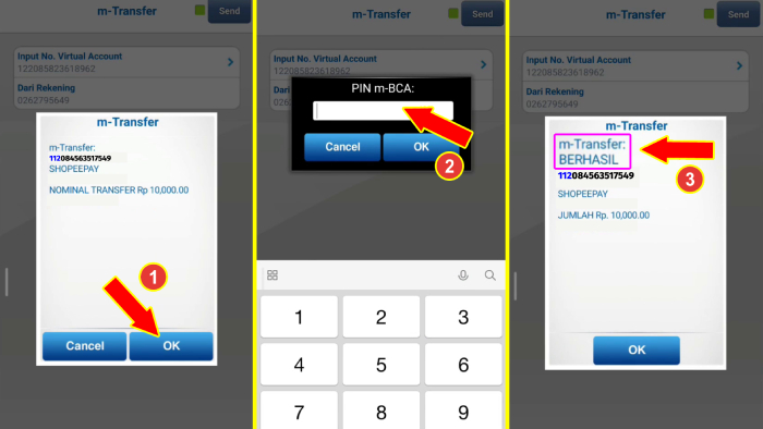 tahap akhir mengisi saldo shopeepay melalu mobile bca