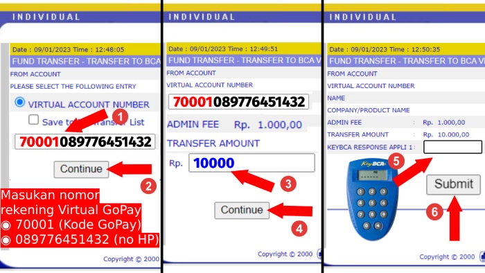 tahap akhir top up gopay via internet banking bca