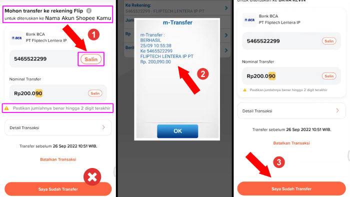 transfer ke flip untuk diteruskan ke akun shopeepay