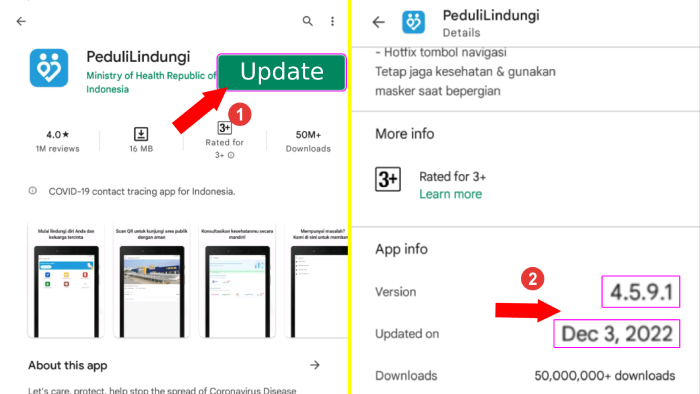 update aplikasi pedulilindungi ke versi terbaru