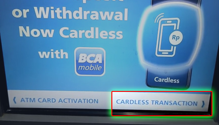 atm bca cardless transaction