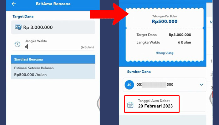 brimo target dana - tanggal auto debet