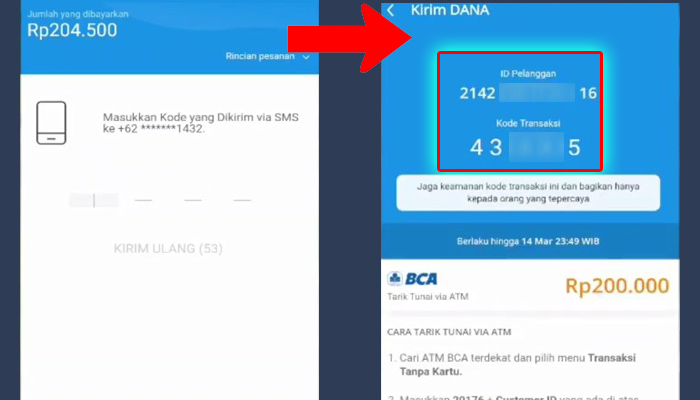 dana kode otp - id pelanggan kode transaksi