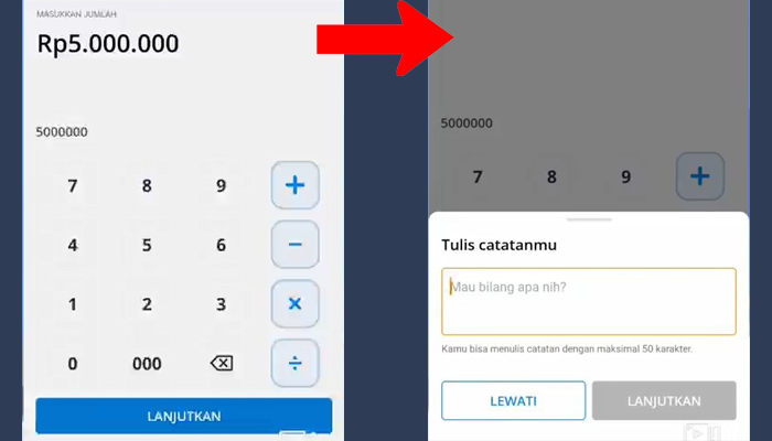 dana masukan jumlah - tulis catatan