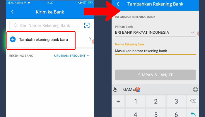 dana tambah rekening baru - bri