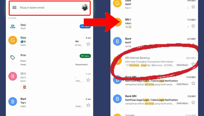 gmail telusuri dalam email - internet banking bri