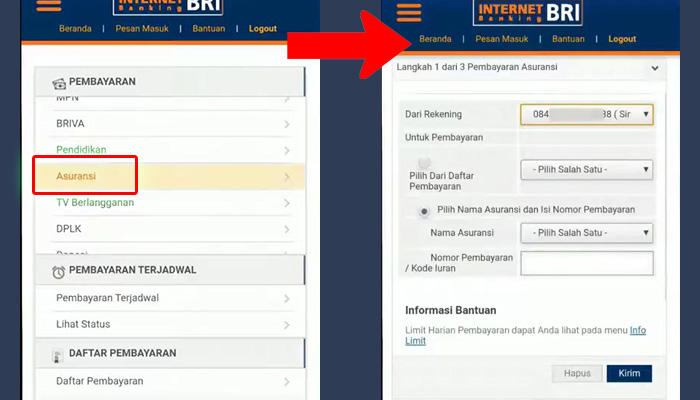 internet banking bri asuransi - bpjs