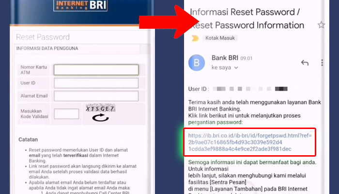 internet banking bri informasi data pengguna - email reset password