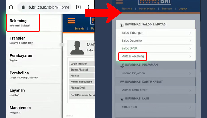 internet banking bri rekening - mutasi rekening