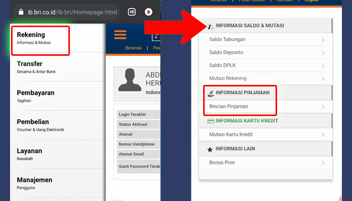 internet banking bri rekening - rincian pinjaman