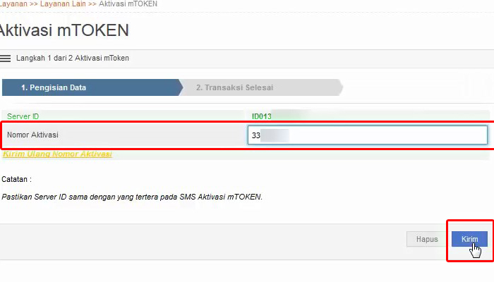 internet banking nomor aktivasi - kirim