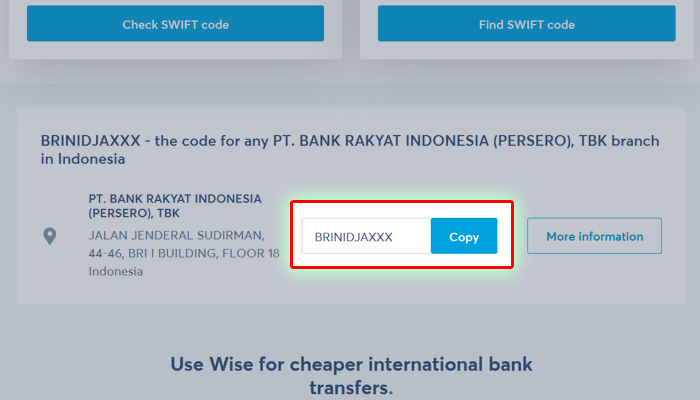 kode swift bri