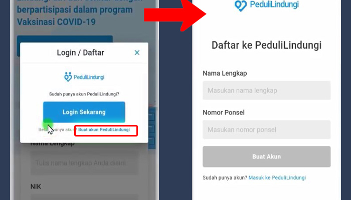 pedulilindungi buat akun - masukan data