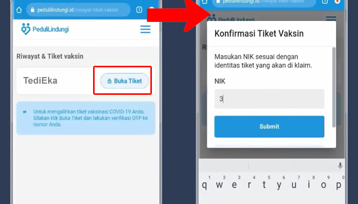 pedulilindungi buka tiket - submit