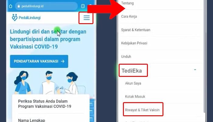 pedulilindungi garis tiga - nama riwayat dan tiket vaksin