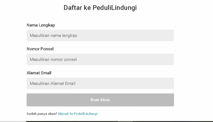 pedulilindungi masukan data buat akun