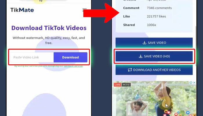 tikmate masukan url - save video hd