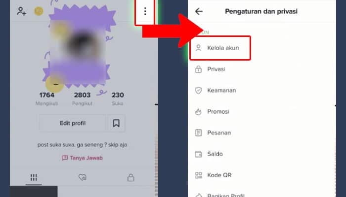 tiktok ikon titik tiga - kelola akun