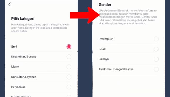 tiktok pilih kategori - gender