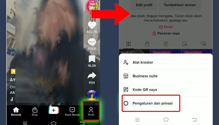 tiktok profil - pengaturan dan privasi