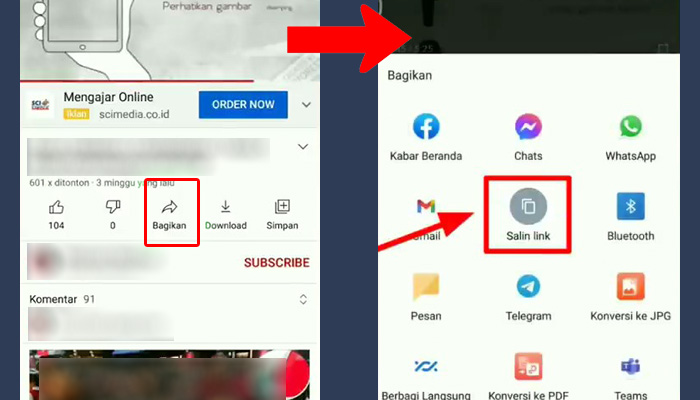 youtube bagikan - salin link
