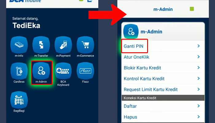 atm bca m-admin - ganti pin