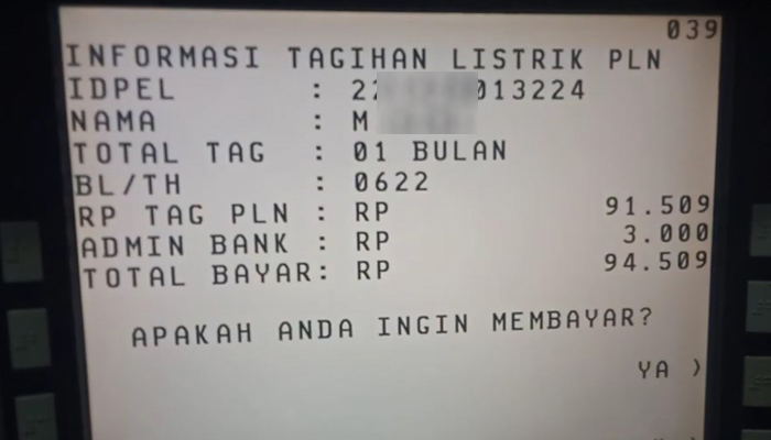 atm bca total tagihan listrik pln