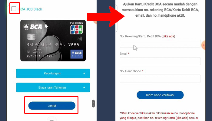 bca mobile centang lanjut - masukan data