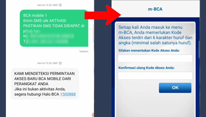 bca mobile kirim sms - buat kode akses