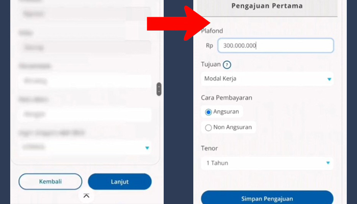 bca mobile pengisian data - jumlah plafond pinjaman