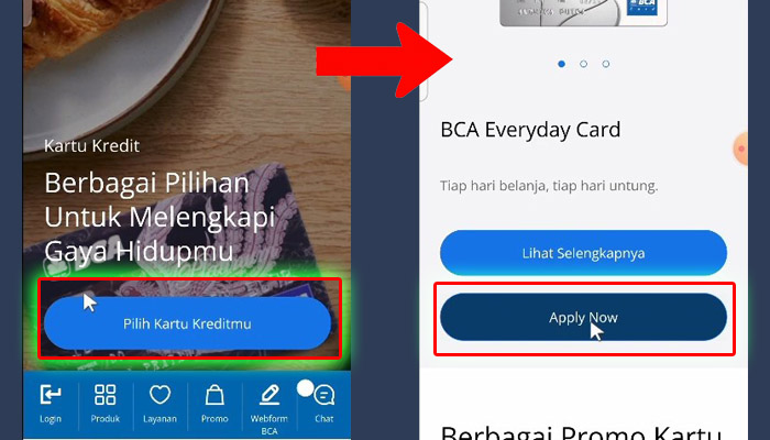 bca mobile pilih kartu kreditmu - apply now