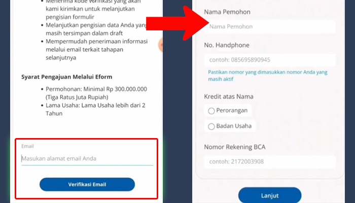 bca mobile verifikasi email - pengisian data