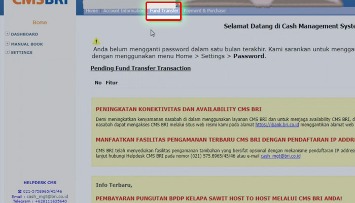 bri cash management system fund transfer